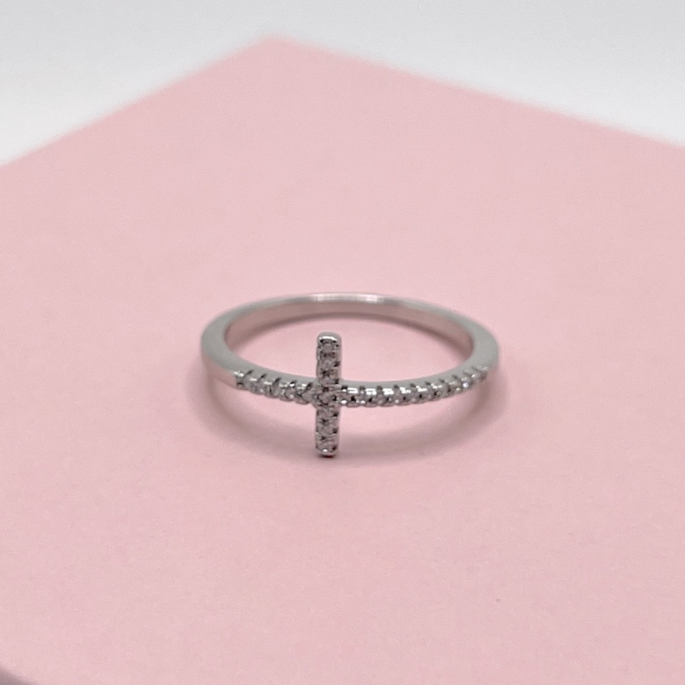 Sale $24 . 925 Sterling Silver Sideways Cz Cross Ring - Picture 11 of 17